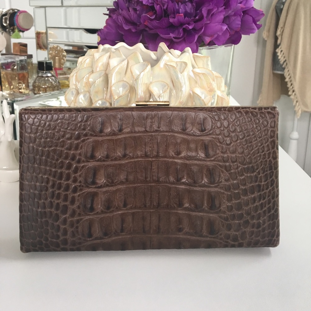 Banana Republc brown "alligator" box clutch.