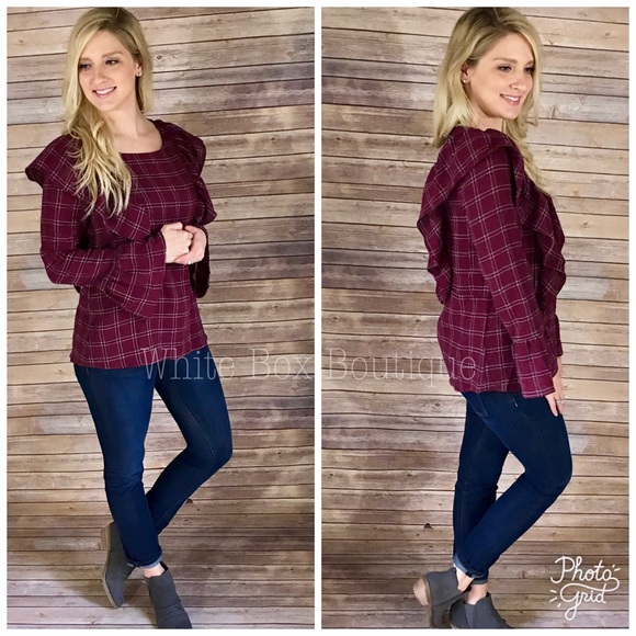 ‼️Sale‼️Cranberry Ruffled Plaid Top - Picture 2 of 4
