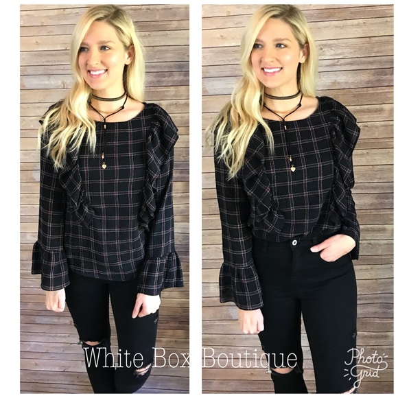 ‼️Sale‼️Cranberry Ruffled Plaid Top - Picture 4 of 4