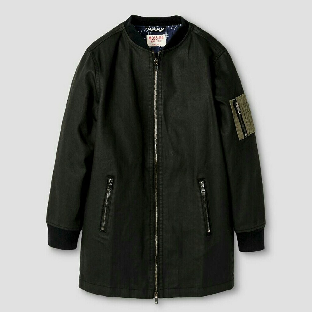 Boys Longline Black Jacket, Size M (8-10)