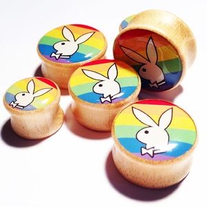 Wood Organic Rainbow Playboy Bunny Plugs NWT