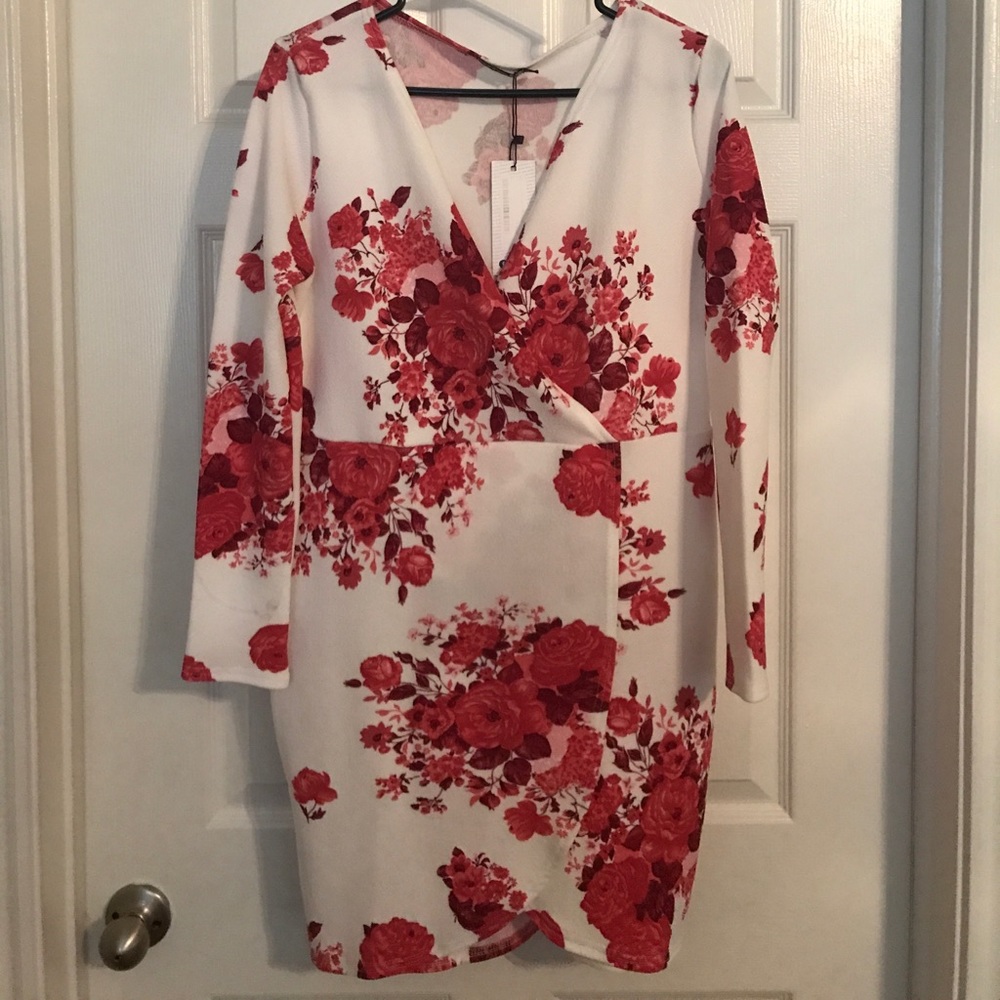 Long Sleeve Printed Wrap Front Dress