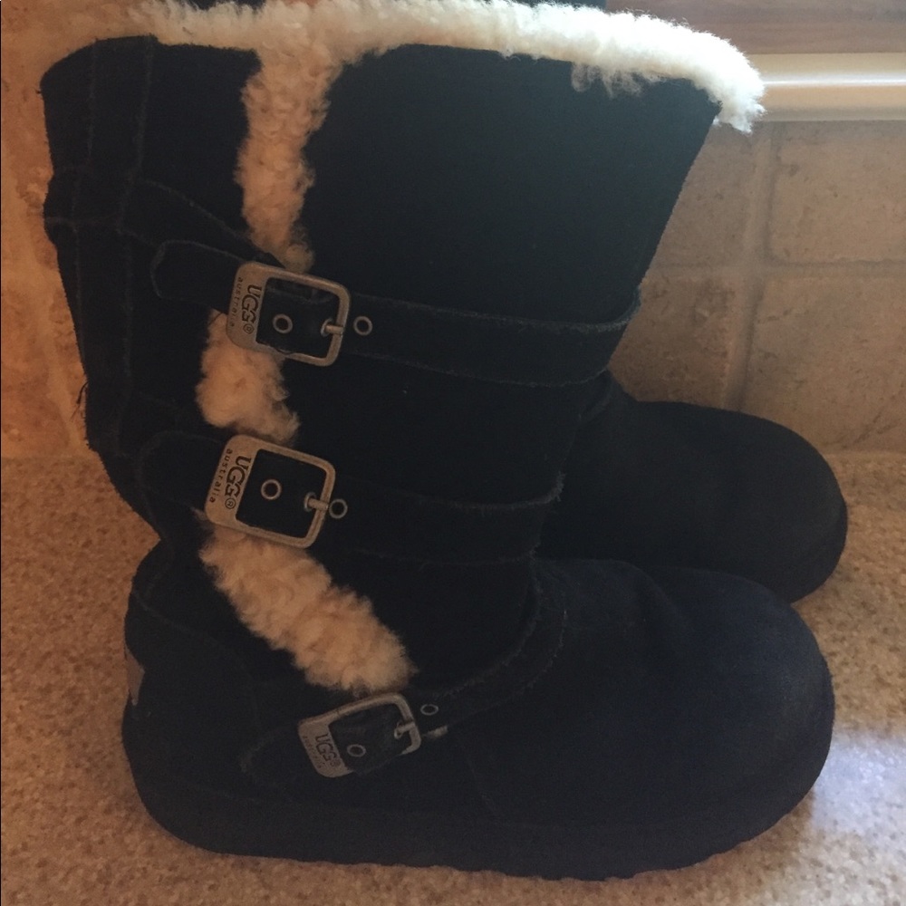 Ugg authentic girls black boots with buckles!