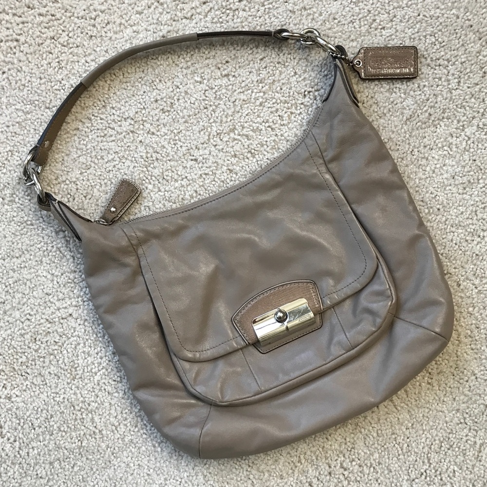 Coach Kristin Hobo Taupe Leather Crossbody Purse
