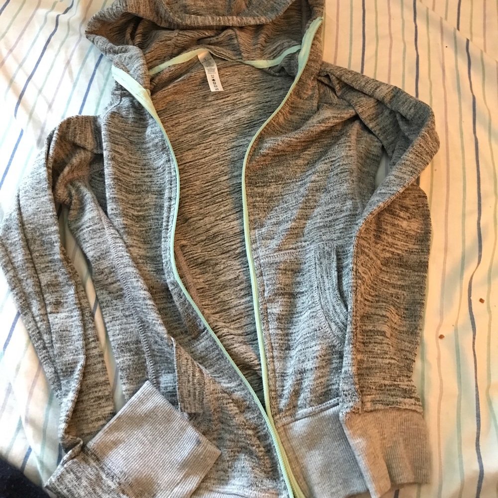 Gray with greenish outline hoodie size 10/12 kids