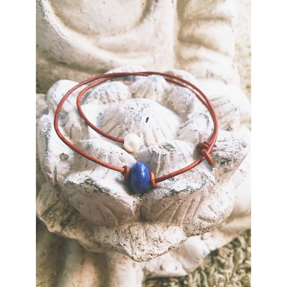 Sodalite Leather Choker Necklace Women Single Hobo
