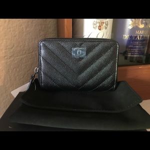 *NEW Chanel black caviar chevron zip coin purse *NEW Chanel black caviar chevron zip coin purse