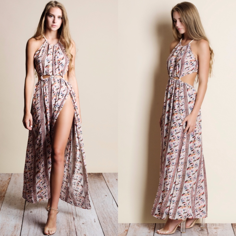Cut Out Printed Maxi Dress
