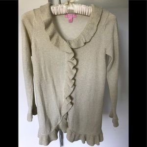 Lilly Pulitzer gold ruffled cardigan sweater