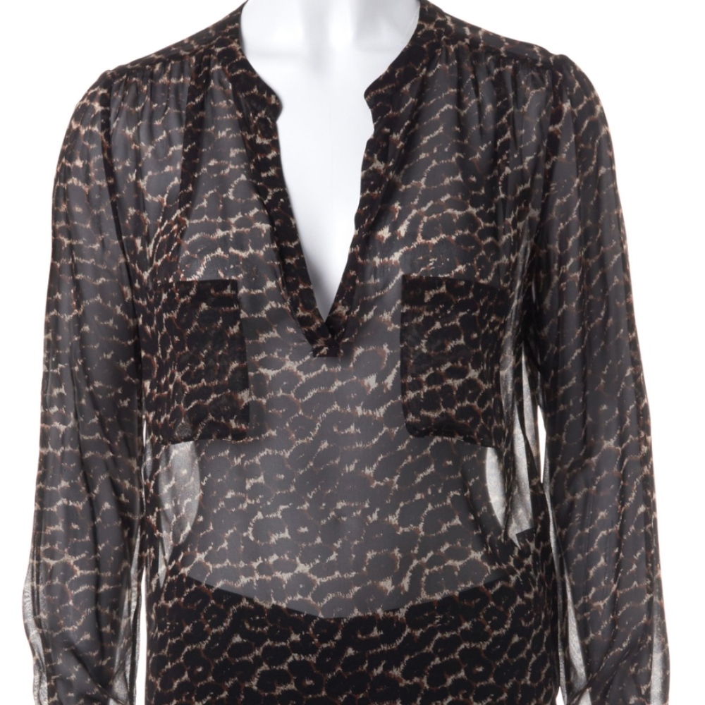 Joie Brown Leopard Print Silk Sheer Blouse