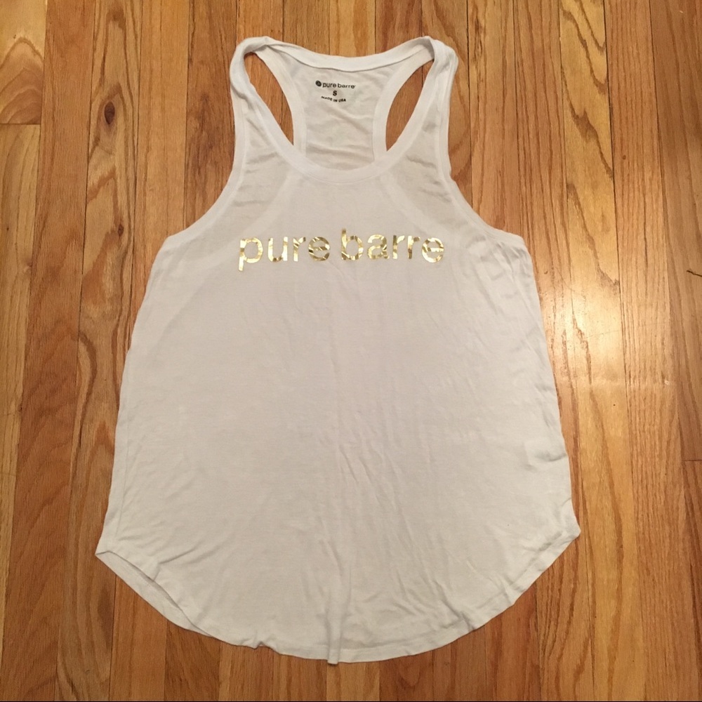 pure barre tank gold stars on white S