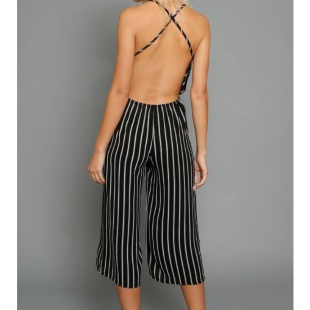 SEXY PLUNGE NECK, BACKLESS, CULOTTES JUMPSUIT