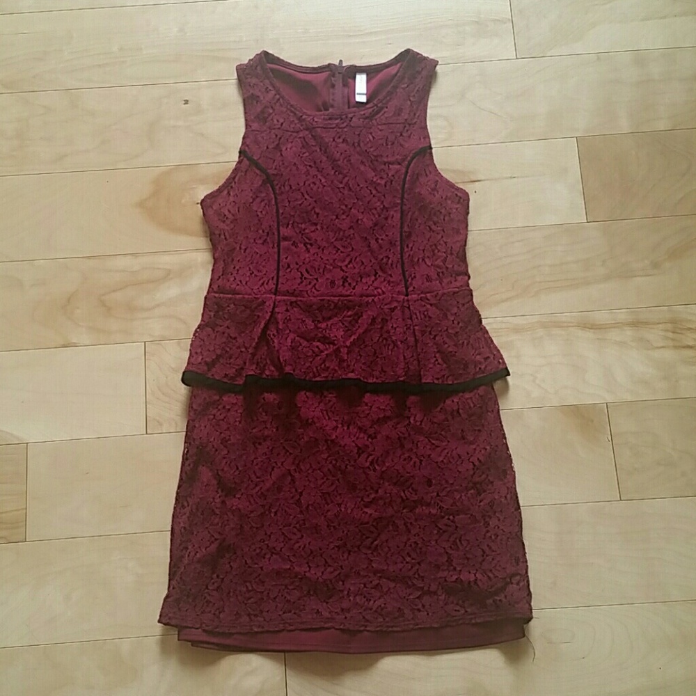 Burgundy lace peplum dress