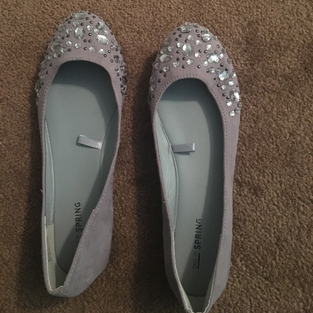Gray jeweled flats