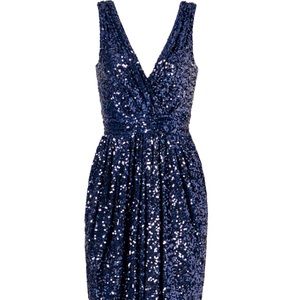 RARE NWOT Badgley Mischka LONG NAVY SEQUIN GOWN