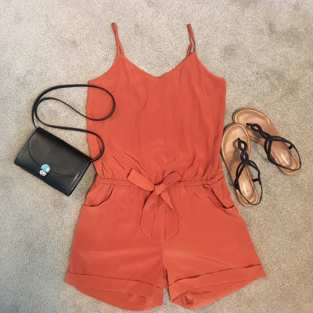 J Crew burnt orange/ bronze satin romper