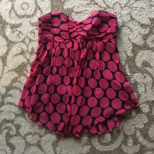 Pink polka dot strapless tank top