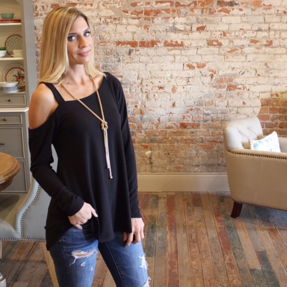 Infinity Raine Tops - Black long sleeve top with single strap sleeve