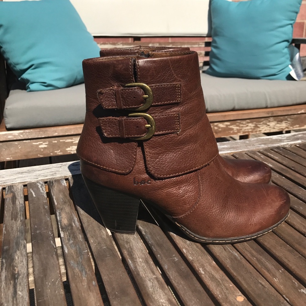 Leather Cuffed Buckle Boots