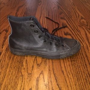 Black leather high top converse