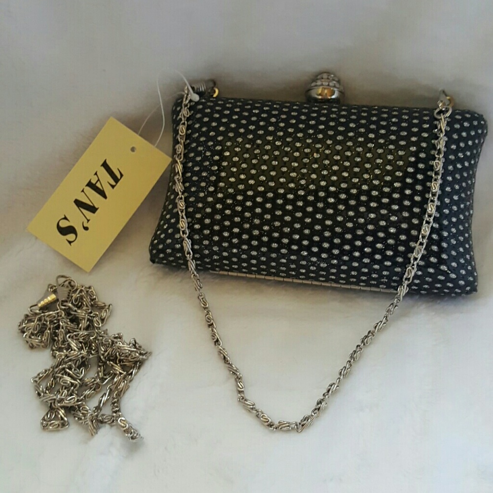 Closet Clearout! Tan"s black polka dot evening bag