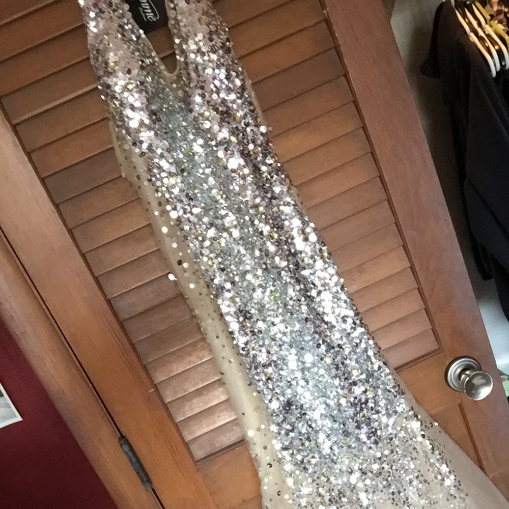 Formal champagne nude rhinestone dress prom