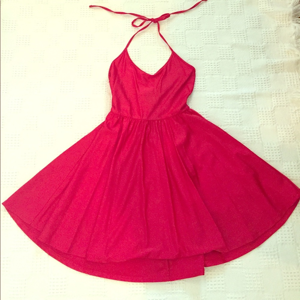 American Apparel-Like Red Halter Dress
