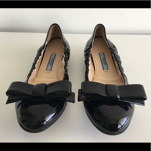 PRADA BLACK PATENT LEATHER BOW BALLERINA FLATS PRADA BLACK PATENT LEATHER BOW BALLERINA FLATS