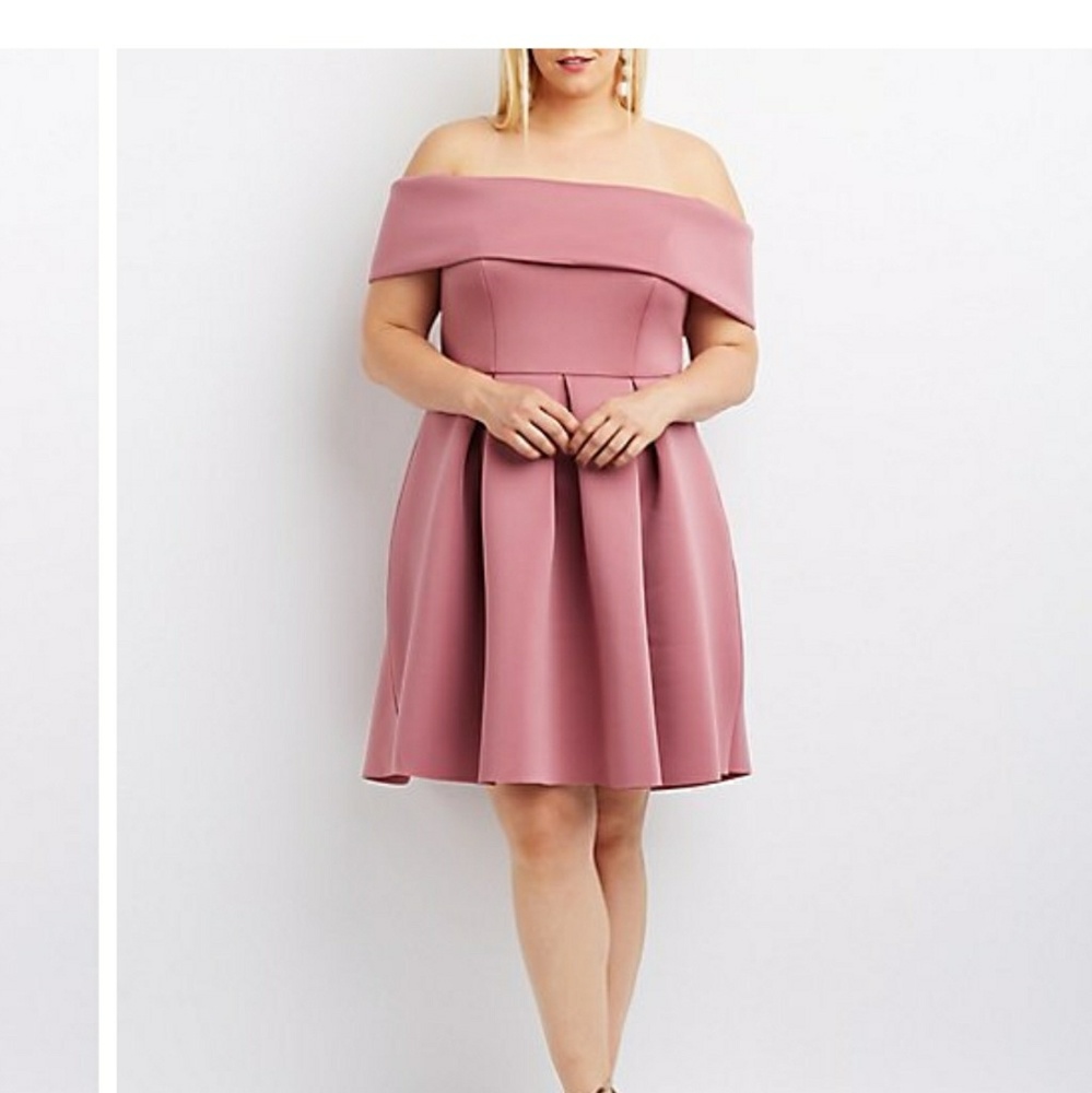 PLUS SIZE OFF THE SHOULDER SKATER DRESS.
