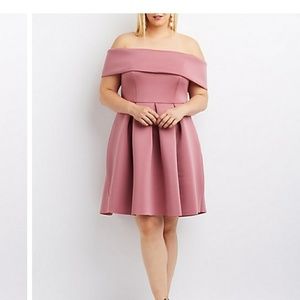 PLUS SIZE OFF THE SHOULDER SKATER DRESS.