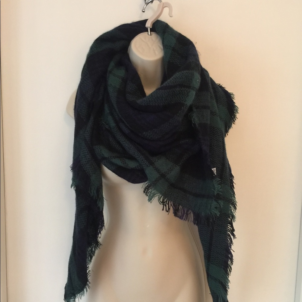 Plaid wool blend blanket scarf