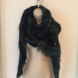 Plaid wool blend blanket scarf