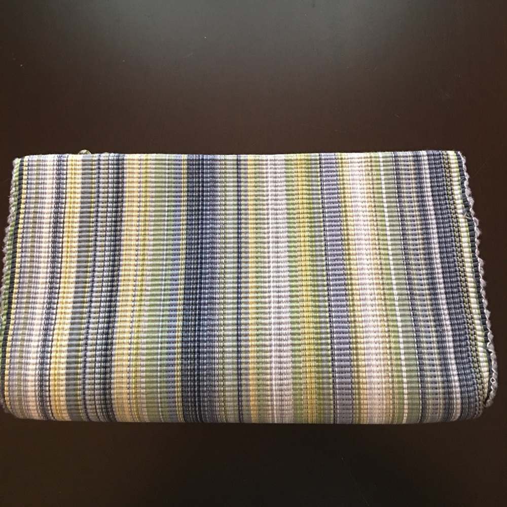 Boho Beaded Stripe Clutch Oversized Woven Statement Bag 14x9 - Picture 5 of 6