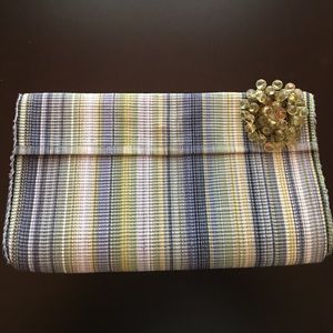 Boho Beaded Stripe Clutch Oversized Woven Statement Bag 14x9
