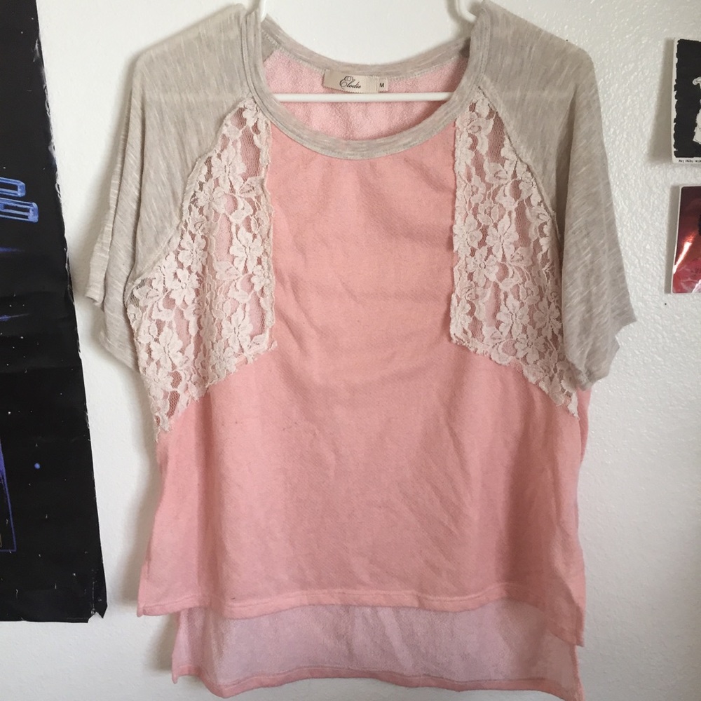 👚Pink Lace High Low Shirt👚