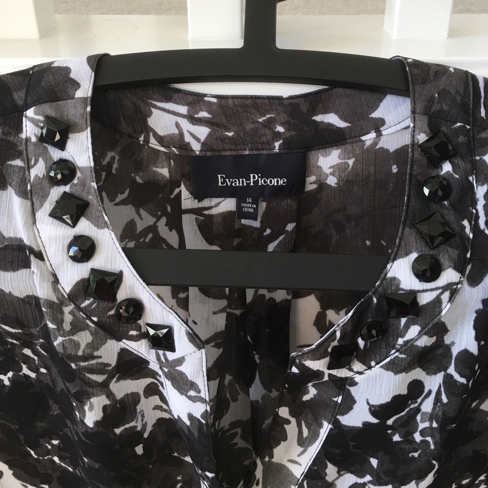 Evan-Picone Black & White sheer top NWT