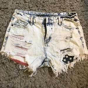 distressed high waisted American flag shorts