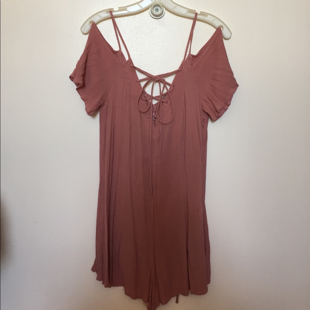 Asos Shirred Off the shoulder Pink Romper
