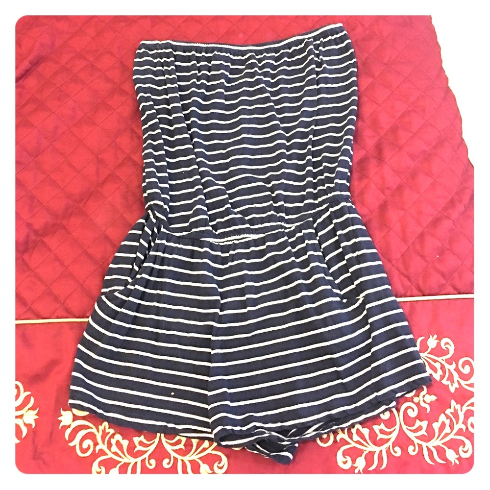 Navy/white striped romper