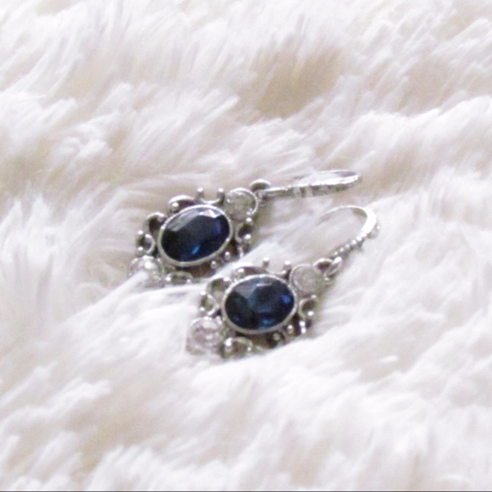 Silver earrings with blue and clear stones