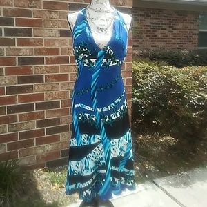 Cache Stunning backless blue print dress