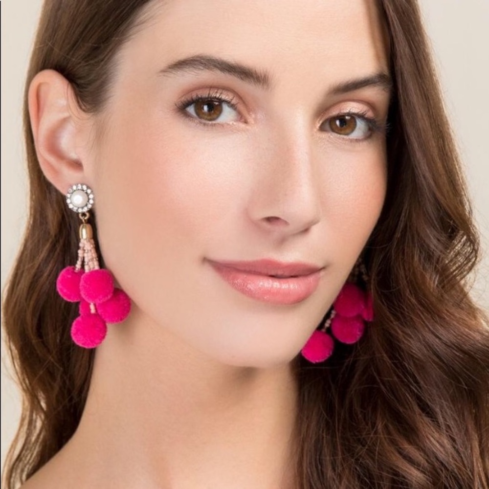 Pink Pom Chandelier Earrings