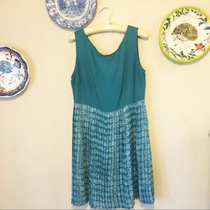 Teal and white fit & flare dress