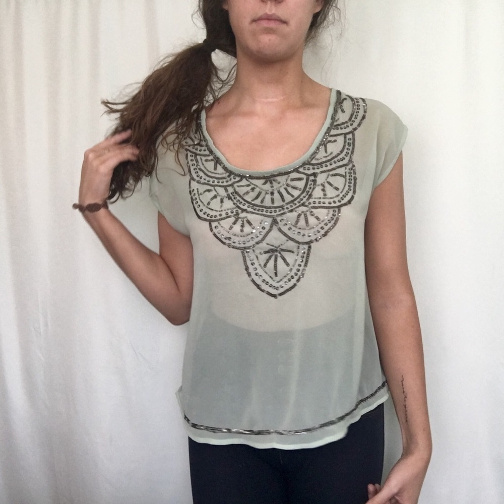 Decree mint see through sequined top size small