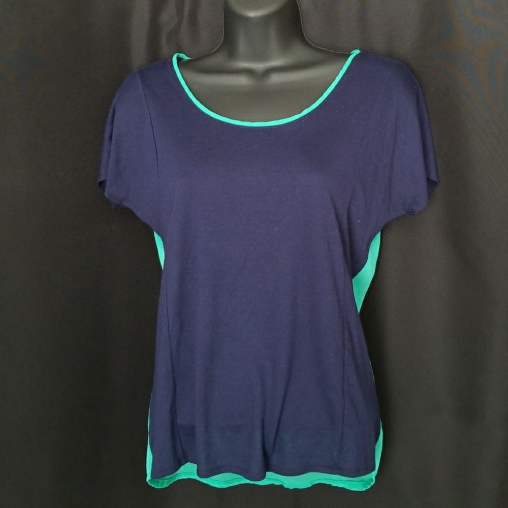 Blue and Green Colorblocked Tee Shirt