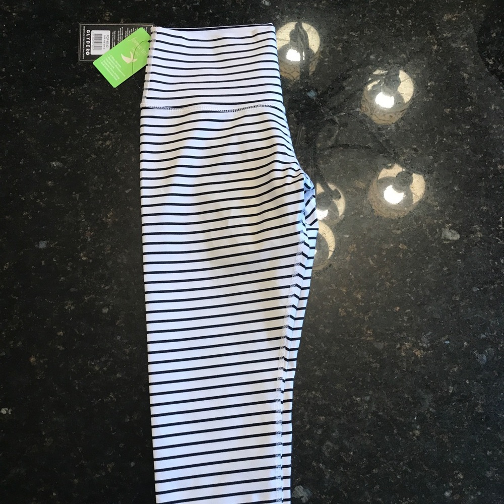 High waisted power legging white Black stripe