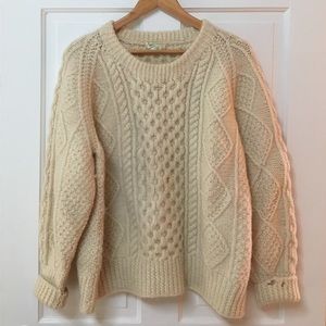 Cozy Fisherman's Sweater in Cream 100% Irish Wool