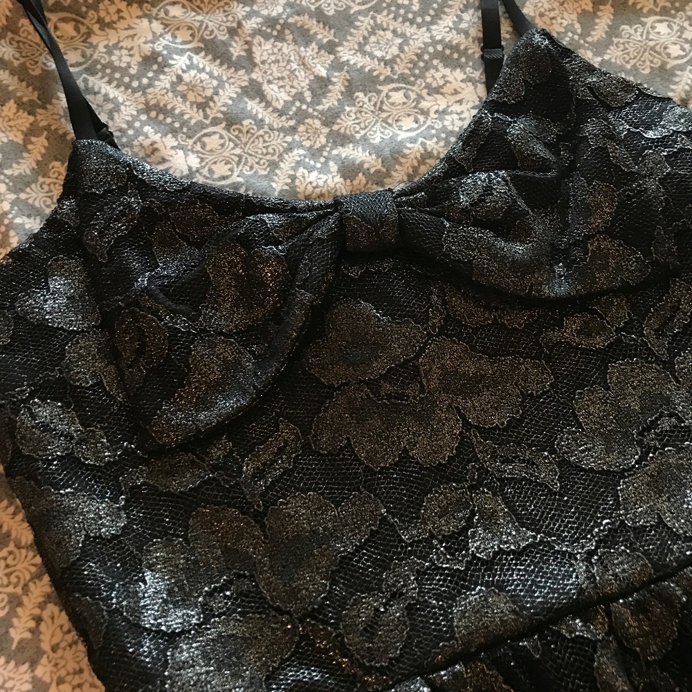 American Rag Shimmery Lace Black Bow-Front Dress - Picture 2 of 4