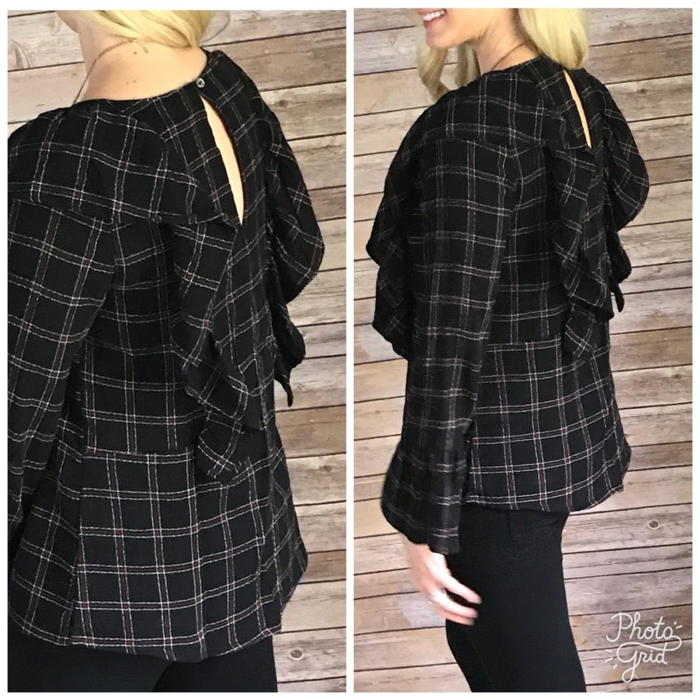 ‼️Sale‼️Black Ruffled Plaid Top - Picture 2 of 3