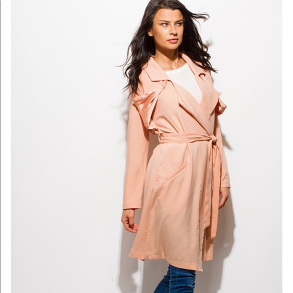 LAST 1 Lightweight Peach sash pocketed duster - Picture 2 of 7